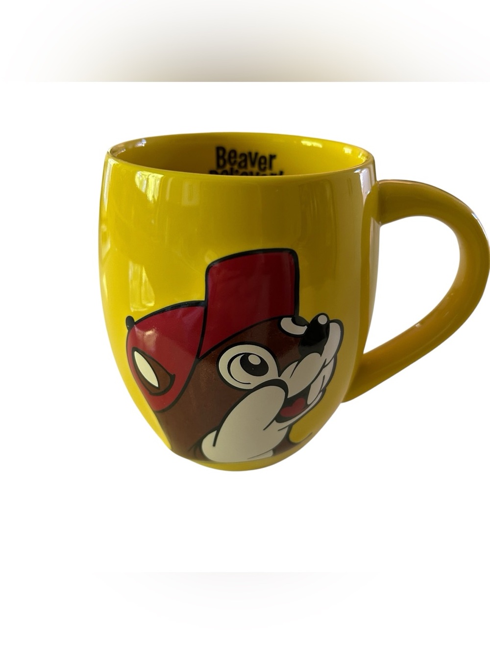 Buc-ee’s Beaver Believer Yellow Ceramic Coffee Mug Large Novelty Cup 5” Tall